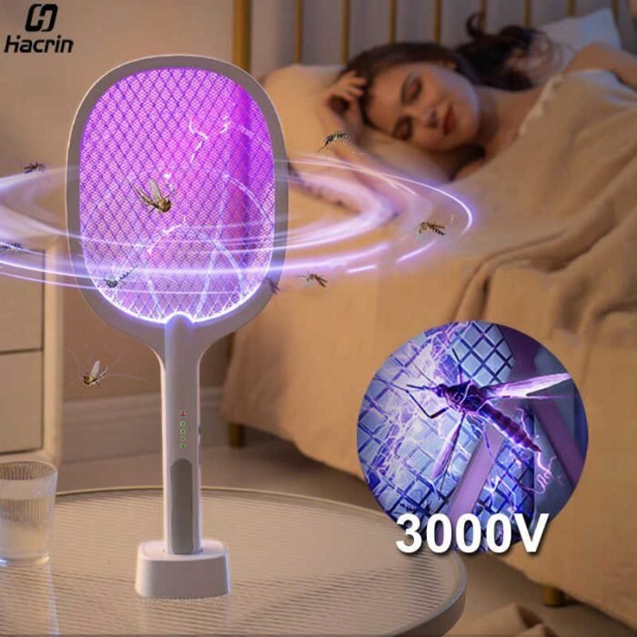 Raquette anti-moustiques 2 en 1, aster par USB, avec lampe UV, 1200mAh – Image 2