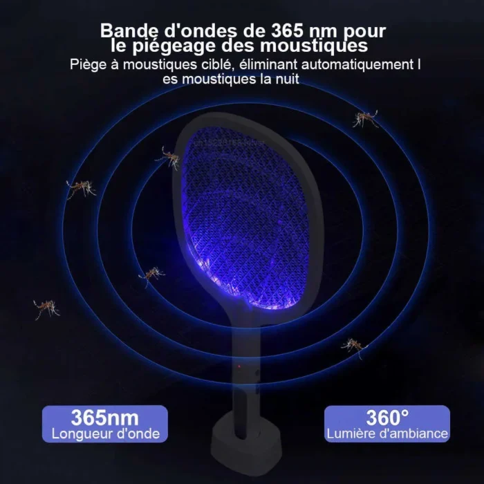 Raquette anti-moustiques 2 en 1, aster par USB, avec lampe UV, 1200mAh – Image 3