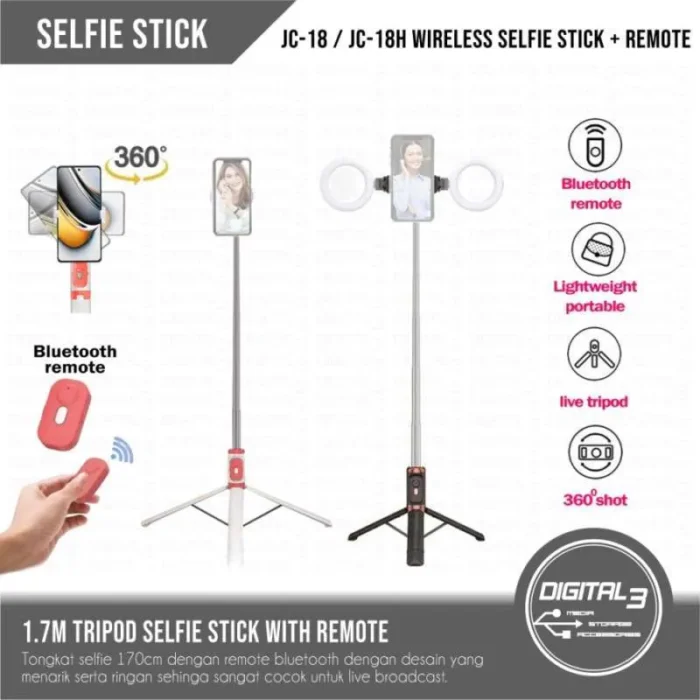 Trépied Selfie Stick Wireless JC-18 – Image 2