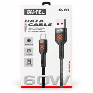 Câble USB-A vers USB-C SH+TEL C-18 tressé 60W – fond blanc