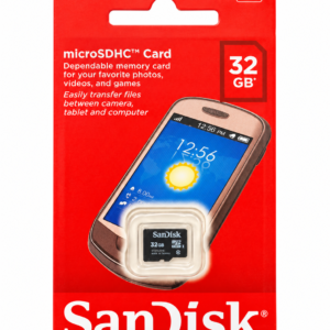 Carte mémoire SanDisk microSDHC 32 Go sur fond blanc