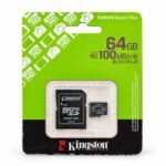 Carte microSD Kingston Canvas Select Plus 64 Go avec adaptateur SD sur fond blanc