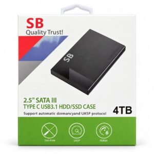 Boîtier externe SB 2,5 pouces SATA USB-C 3.1 sur fond blanc